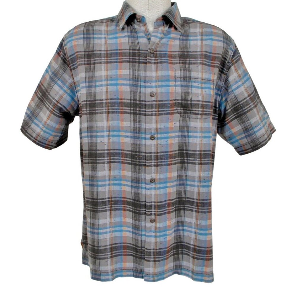 Tommy Bahama Men's Plaid Silk Shirt Short Sleeve Button Up Original Fit Size L